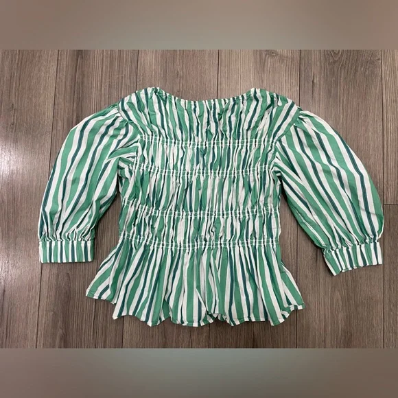 GANNI Creme de Menthe Stripe Cotton‎ V-Neck Fitted Blouse Sz UK 40/L - Picture 9 of 9